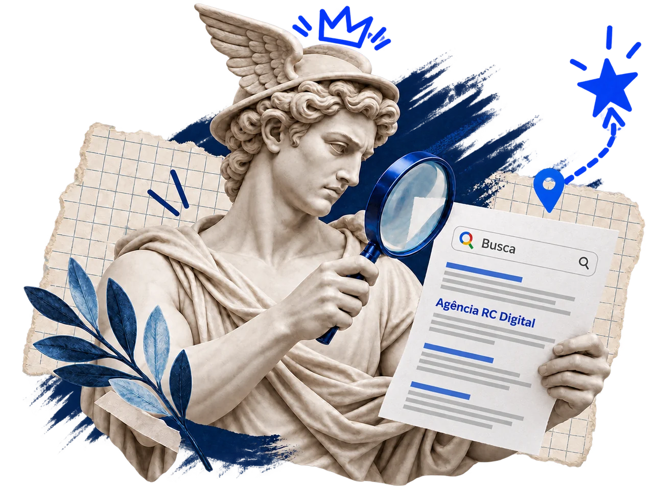 Escultura clássica analisando uma busca e sua posição nos resultados