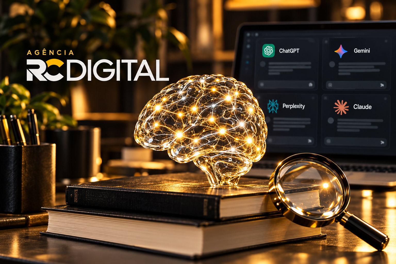 Ilustração de inteligência artificial aplicada à presença digital.